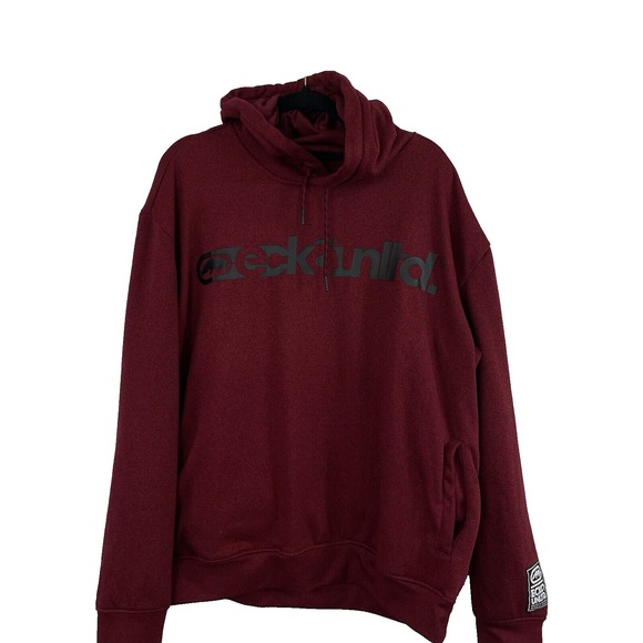 Ecko Unltd Burgundy Hoodie XL Mens Pullover Logo Graphic Fleece Sweatshirt - Picture 1 of 9